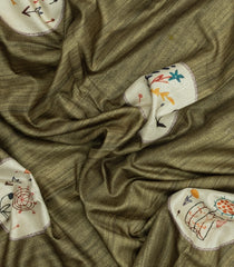 Olive Green Printed Synthetic Tussar Silk Saree With Zari Border-SY0074