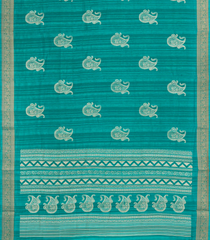 Turquoise Printed Synthetics Dola Zari Lining With Jacquard Zari Border-BL5182