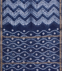 Indigo Printed Chanderi Cotton Saree With Zari Border-CC1502