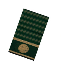 Bottle Green Handloom Silk Cotton Saree With Stripes-SC4107