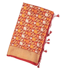 Red Handloom Organza Soft Silk Saree With Meena Floral Motifs-SO4068
