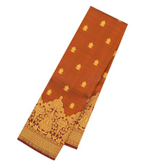 Rust Handloom Golden Kagome Korvai Silk Saree With Floral Zari Buttas - KA16394