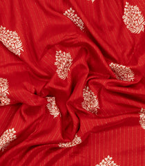 Red Printed Synthetic Dola Silk Saree With Motifs & Zari Stripes-SY0442