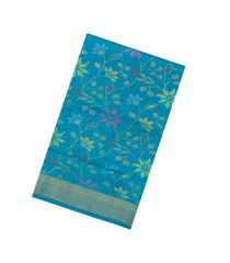 Cyan Handloom Uppada Silk Saree With Meena Floral Motifs-UP0354