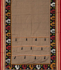 Dark Beige Woven Cotton Saree With Kasuti Hand Embroidery Motifs-EN1756