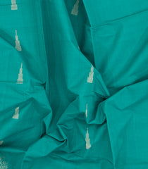 Turquoise Handloom Village Cotton Saree With Buttas-VC1671