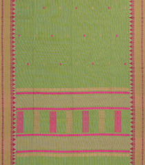 Light Green Handloom Bengal Cotton Saree With Stripes & Buttas-BG1709