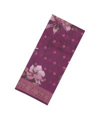 Burgundy Printed Synthetic Dola Silk Saree With Zari Buttas & Border-SY0252