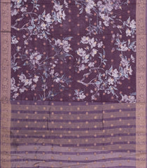 Lilac Printed Synthetic Tussar With Contrast Zari Border-SY0282