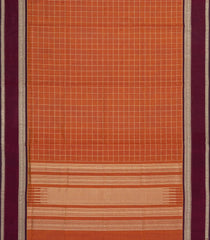 Orange Handloom Silk Cotton Saree With Zari Checks-SC4218