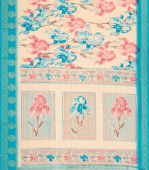 Taupe Printed Synthetics Dola with Zari Stripes & Contrast Border-BL5164