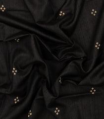 Black Handloom Dupion Silk Saree With Buttas & Printed Pallu-DS0549