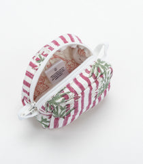 WHite Cotton Bagru Printed Coin Pouch With Zipper-ACS1075