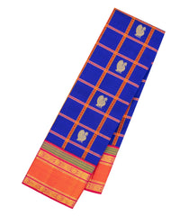 Purple Handloom Korvai Kanchipuram Silk Saree With Checks & Buttas-KA16057