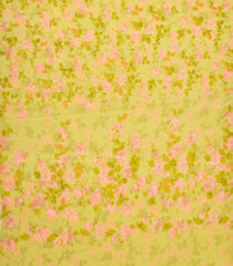 Lemon Yellow Woven Pure Chiffon Silk Saree With Printed Floral Motifs