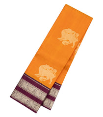 Orange Handloom Korvai Kanchipuram Silk Saree With Yazhi Buttas-KA15855
