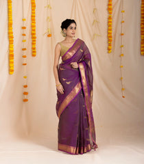 Magenta Handloom Silk Cotton Saree With Parrot Buttas-SC3876