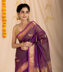 Magenta Handloom Silk Cotton Saree With Parrot Buttas-SC3876