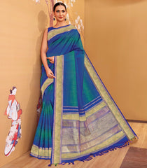 Blue & Green Handloom Gradient Varna Silk Saree-KA12624