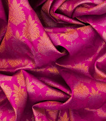 Hot Pink Handloom Kanchipuram Silk Saree With Floral Zari Motifs -Hot Pink