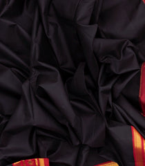 Black Handloom Korvai Kanchipuram Silk Saree With Crimson Border-KA12377