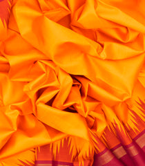 Mango Yellow Handloom Korvai Kanchipuram Silk Saree With Temple Border-KA12219