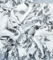 White Woven Synthetic Linen Saree With Printed Floral Motifs-BL3704