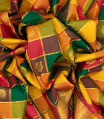 Multi Colour Handloom Kanchipuram 9 Yards Silk Saree With Checks & Buttas-KA12260