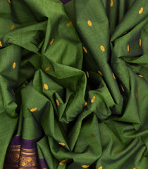 Green Handloom Gadwal Silk Cotton Saree With Buttas & Contrast Border-GA0228