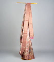 Sandal Woven Synthetic Tussar Silk Saree With Printed Floral Motifs-BL3665