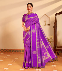 Purple Handloom Kanchipuram Silk Saree With Zari Checks & Buttas-KA15468