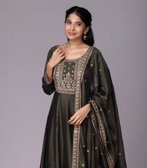 Olive Green & Gold Embroidered Festive Anarkali Set-RC5597