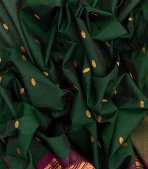 Bottle Green Handloom Gadwal Silk Cotton Saree With Buttas & Contrast Border-GA0223