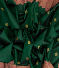 Dark Green Handloom Korvai Kanchipuram Silk Saree With Buttas-KA12269