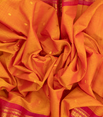 Orange Handloom Gadwal Silk Cotton Saree With Buttas & Contrast Border-GA0219