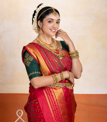 Crimson Handloom 9 Yards Kanchipuram Silk Saree With Veldhari stripes-KA15740