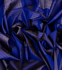 Blue Handloom Kanchipuram Silk Saree With Stripes & Yazhi motifs-KA12397