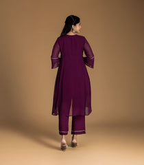 Burgundy Embroidered Festive Co-Ord Set-CO5015