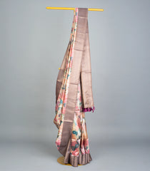 Cream Woven Synthetic Tussar Silk Saree With Printed Floral Motifs-BL3660