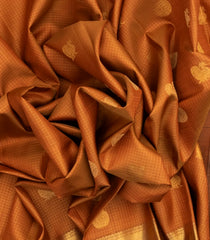 Dark Beige Handloom Kanchipuram Silk Saree With Checks & Buttas-KA12384