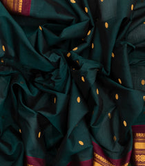 Bottle Green Handloom Gadwal Silk Cotton Saree With Buttas & Contrast Border-GA0221