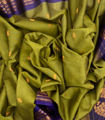 Sage Green Handloom Gadwal Silk Cotton Saree With Buttas & Contrast Border-GA0216