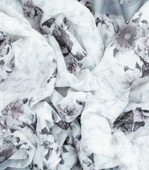 White Woven Synthetic Linen Saree With Printed Floral Motifs-BL3705