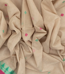 Taupe Handloom Bengal Cotton Saree With Diamond Buttas