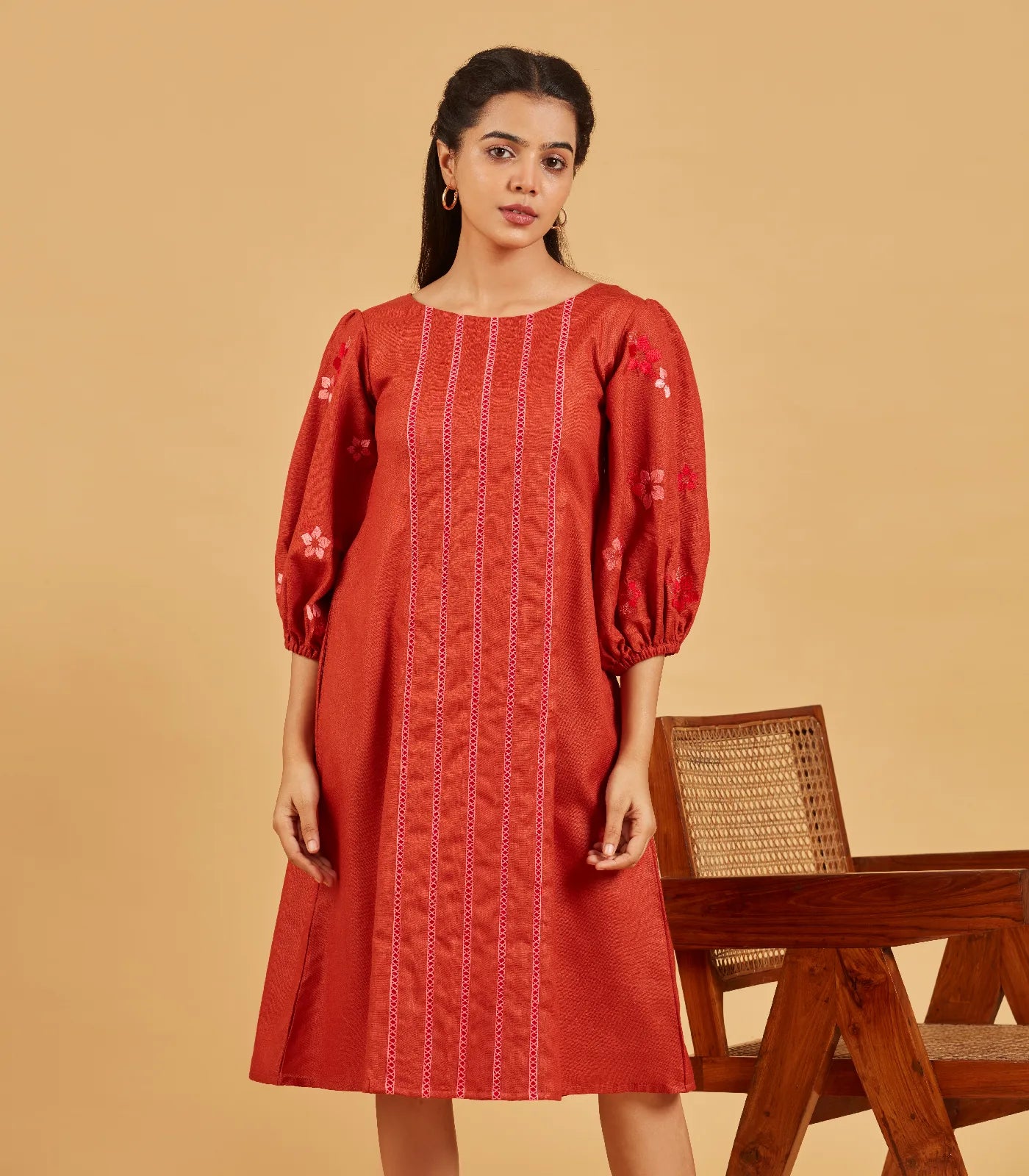 Rust Embroidered Dress