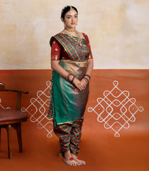 Crimson Handloom Kanchipuram 9 Yards Silk Saree With Checks & Buttas-KA15746
