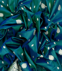 Cyan Handloom Banarasi Silk Saree With Floral Buttas-BE1496