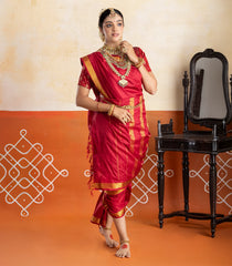 Crimson Handloom Kanchipuram 9 Yards Silk Saree With 15 Muthu Border-KA15967