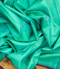 Turquoise Handloom Korvai Kanchipuram Vaira Oosi Stripes Silk Saree-KA12383