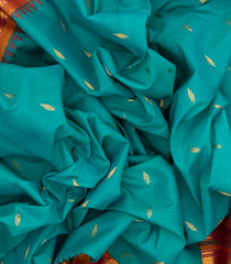Cyan Handloom Gadwal Silk Cotton Saree With Buttas & Temple Border-GA0207